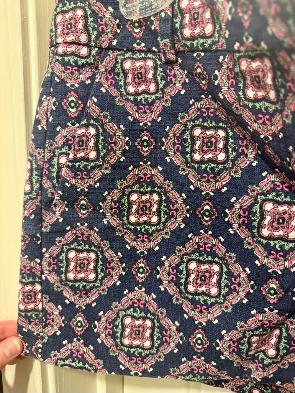 J. Crew Navy Pink Patterned Cotton-Blend Bermuda Shorts - Picture 5 of 5